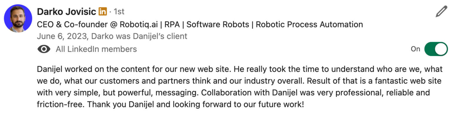 testimonial from the rpa company robotiq ai